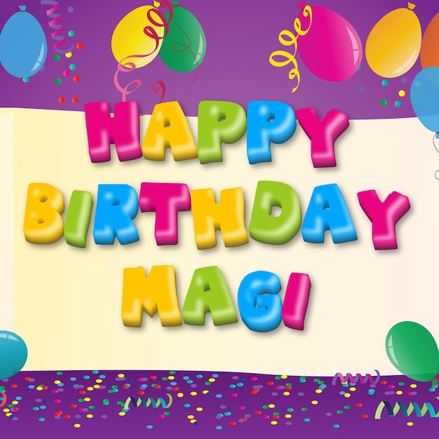 Joyeux anniversaire Magi Confetti d'or Carte de ballon mignonne Effet photo et texte