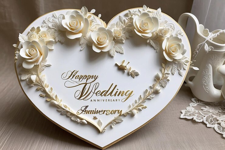 Photo joyeux anniversaire de mariage en forme de cœur