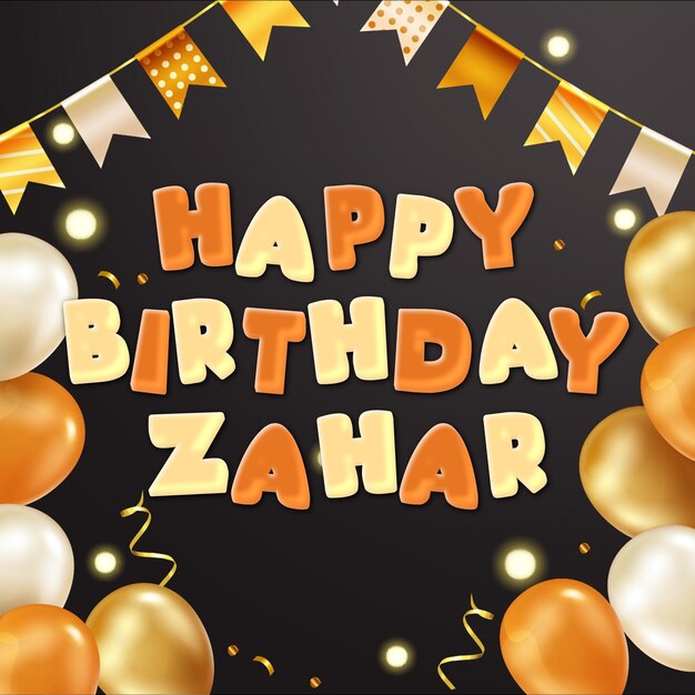 Photo joyeux anniversaire zahar confetti d'or carte de ballon mignon effet photo et texte