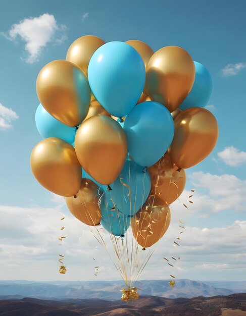 Un joyeux ballon bleu flottant en plein air dans un ciel dégagé