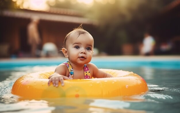 Photo joyeux bébé jouant dans la piscine pendant les vacances d'été ai generative ai