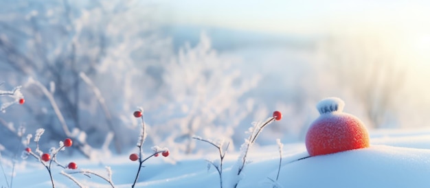 joyeux bonhomme de neige avec un chapeau rouge vif et des mitaines dans un paysage enneigé