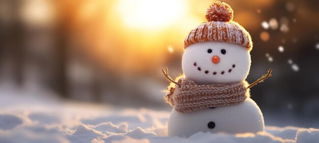 Photo un joyeux bonhomme de neige dans la neige