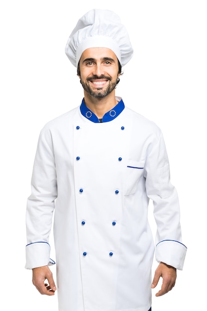 Joyeux chef isolé sur blanc