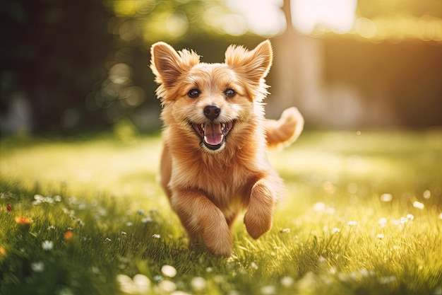 Joyeux chien espiègle dans la cour