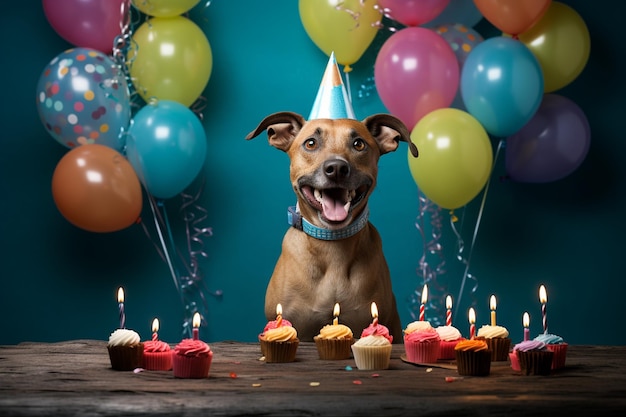 Joyeux chien à la fête d'anniversaire Generative Ai