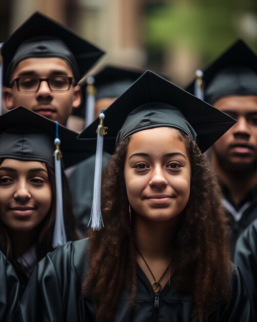 De joyeux diplômés sourient sur le campus