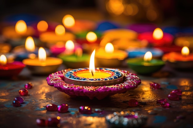 Joyeux Diwali L'argile Diya lampes pendant la célébration de Diwali le festival hindou des lumières la célébration