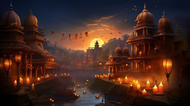 Joyeux Diwali dans le grand texte brillant sur la carte