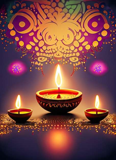 Joyeux diwali deepavali la célébration du festival indien sur fond de couleur ai génératif