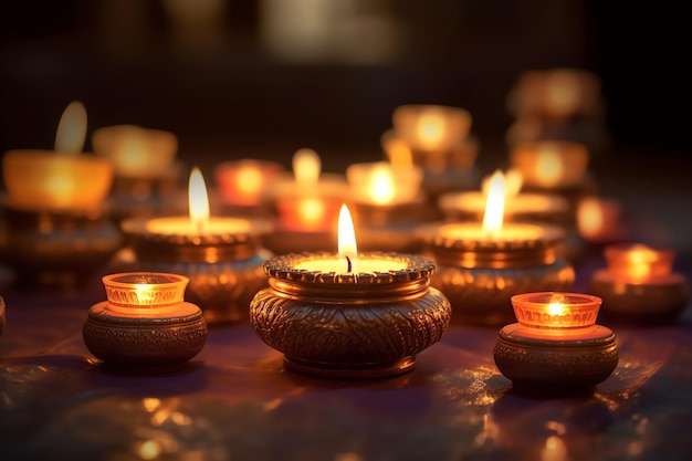 Joyeux diwali ou festival indien traditionnel deepavali avec lampe à huile diya en argile festival hindou indien