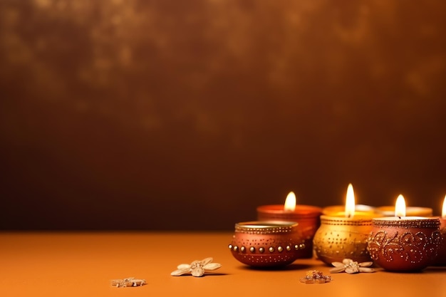 Joyeux diwali ou festival indien traditionnel deepavali avec lampe à huile diya en argile festival hindou indien