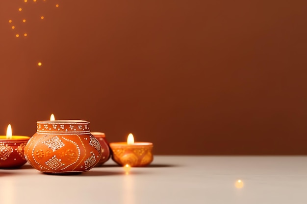 Joyeux diwali ou festival indien traditionnel deepavali avec lampe à huile diya en argile festival hindou indien