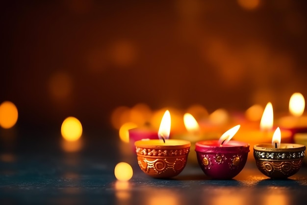 Joyeux diwali ou festival indien traditionnel deepavali avec lampe à huile diya en argile festival hindou indien