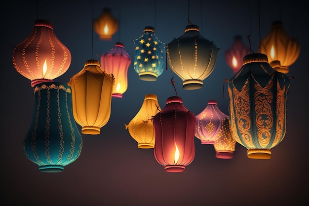 Joyeux diwali ou festival indien traditionnel deepavali avec lampe ou lanterne céleste Festival hindou indien