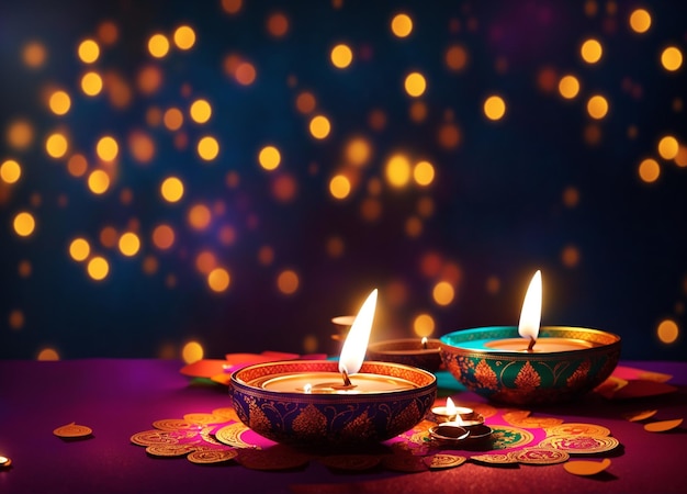 Joyeux Diwali fond festival des lumières bannière de célébration Design lampes Diya ai génératif