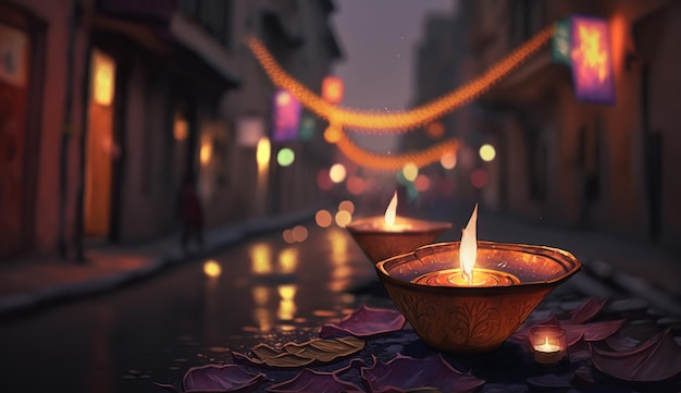 Joyeux Diwali Illustration de Diwali Diya générative ai