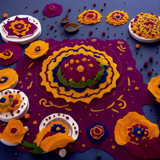 Joyeux Diwali Des lampes Diya colorées ont allumé des bougies pendant la célébration de Diwali