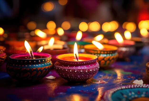 Photo joyeux diwali lampes à l'huile indiennes traditionnelles pour le festival de diwali