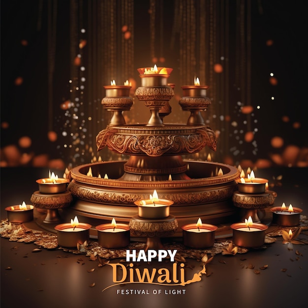 Joyeux Diwali salutations Diwali Celebration Rangoli décoration avec Diya ou lampes à huile allumées