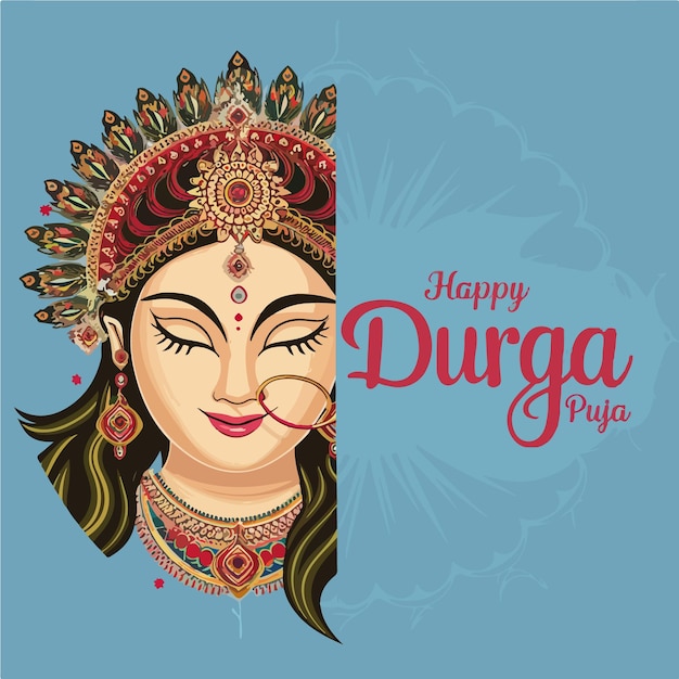 Joyeux Durga Puja typographique avec le visage de Durga