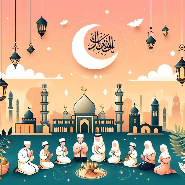 Joyeux Eid al Fitr Moubarak Design propre et propre