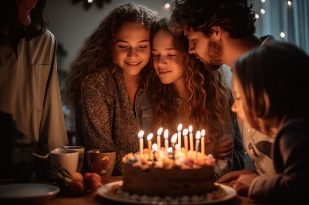 Joyeux enfant fête l'anniversaire avec la famille générative ai