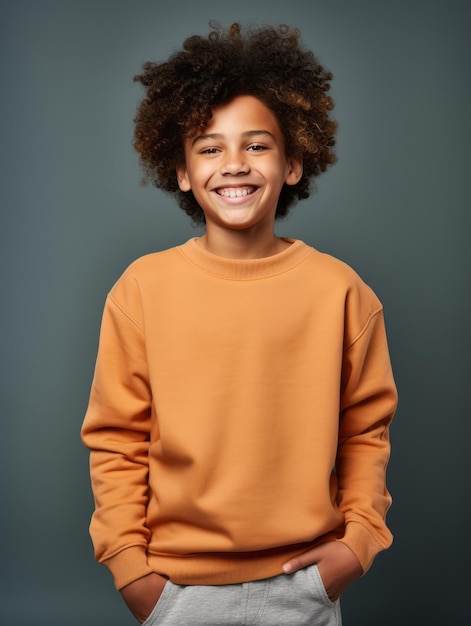 Photo joyeux enfant mexicain dans des vêtements décontractés sur fond neutre