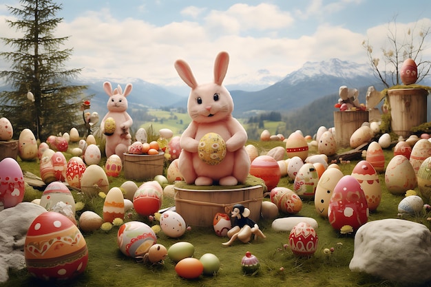 Joyeux événement de Pâques lapins et œufs