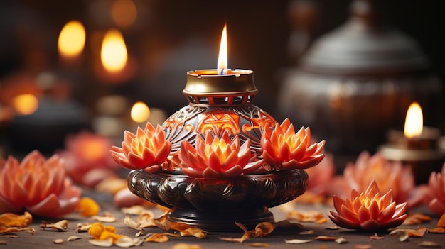 Joyeux festival Diwali avec fond de lampe Diwali à huile réaliste