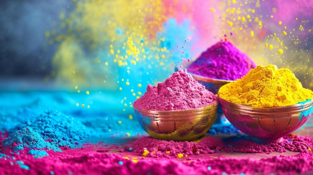 Joyeux festival de Holi des couleurs illustration de Gulal coloré pour Holi génératif Ai