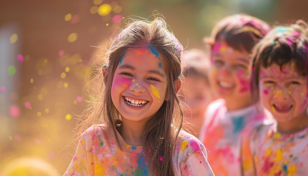 Joyeux festival Holi Hai Les enfants indiens célèbrent le festival Holi à Delhi