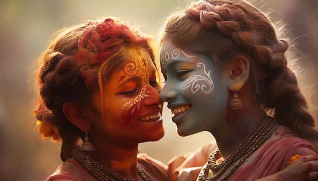 Photo joyeux festival holi hai les filles indiennes célèbrent le festival holi à delhi