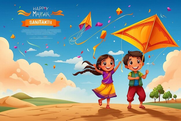 joyeux festival de Makar Sankranti bannière cerf-volant latai et des bonbons illustration