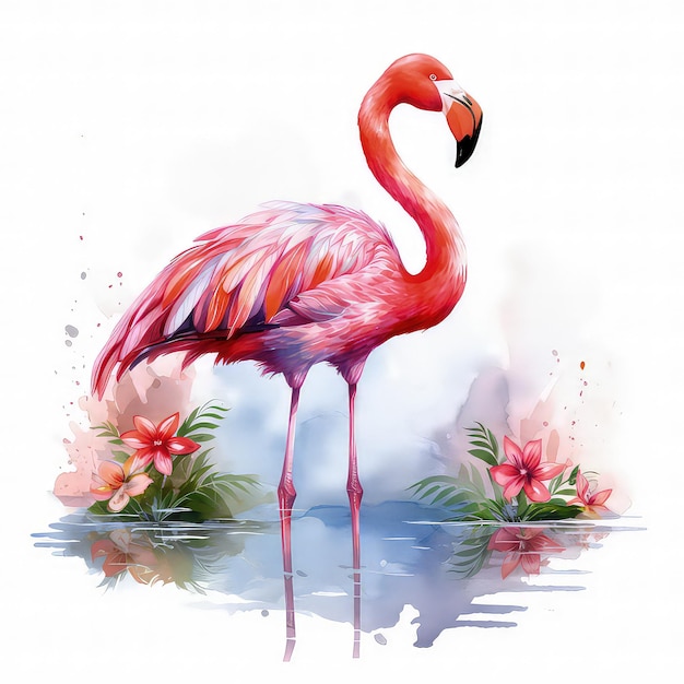 Joyeux flamant rose aquarelle