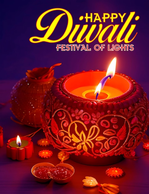 Joyeux fond de festival de diwali avec des bougies jour de diwali Ai généré