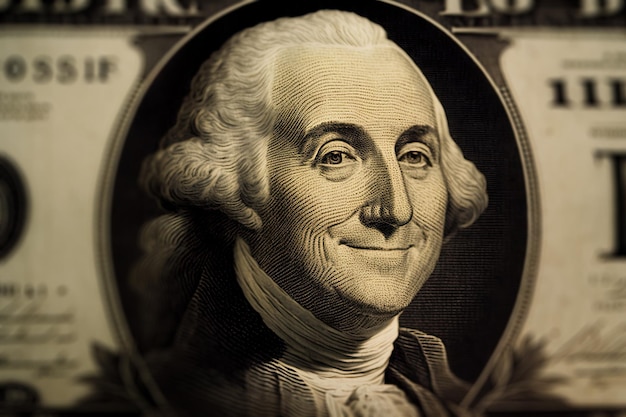 Photo joyeux george washington souriant sur un billet d'un dollar concept de réussite financière génératif d'ia
