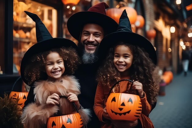 Joyeux groupe d'amis multiculturels déguisés en divers monstres d'Halloween