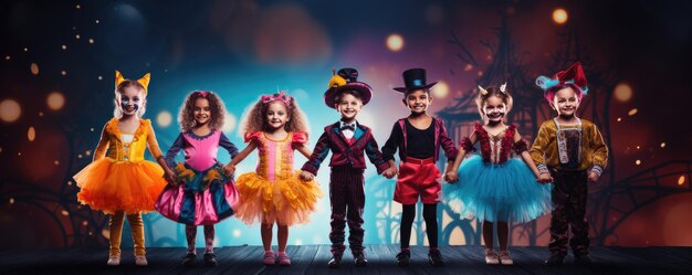 Joyeux Halloween Les enfants en costumes de carnaval La nuit d'Halloween effrayante