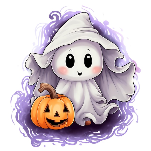 Photo joyeux halloween fantôme fantôme mignon avec citrouille spooky season halloween boo cartoon illustration