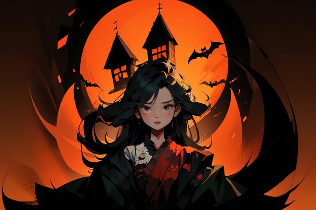 Joyeux Halloween Fille Événement Fond Papier Peint Affiche Promotionnelle Conception Illustration