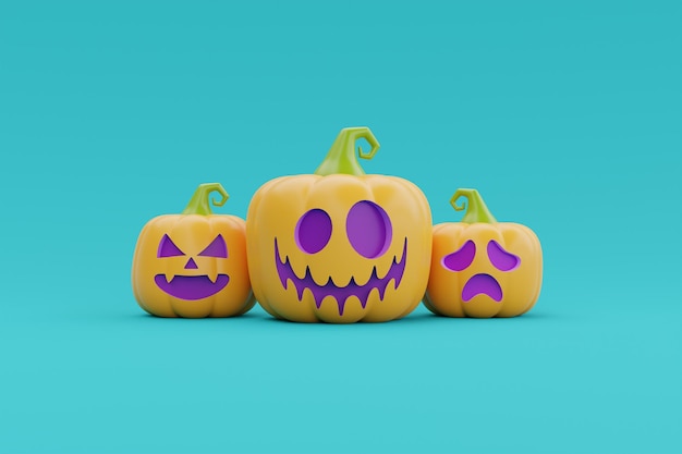 Joyeux Halloween avec JackoLantern citrouilles caractère traditionnel vacances d'octobre rendu 3d