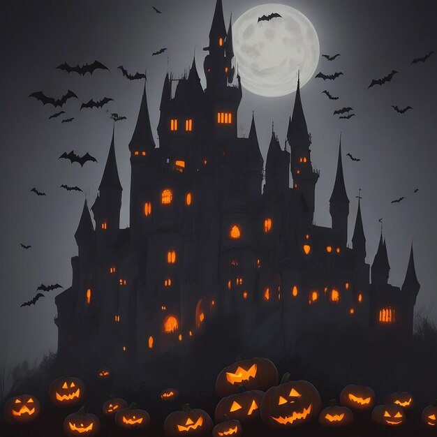 joyeux Halloween avec nuit et château effrayant