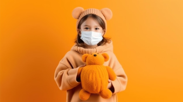 Joyeux Halloween petite fille mignonne en costume de citrouille portant un masque de protection du visage