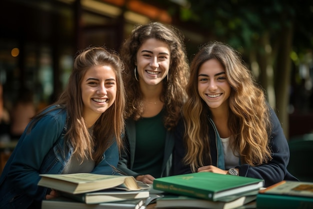 Joyeux jeunes amis d'université engagés dans l'étude de l'IA générative