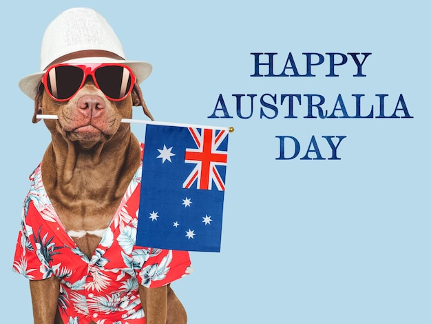 Joyeux jour de l'Australie Cute chien et drapeau australien
