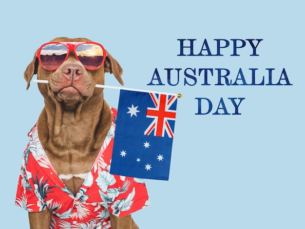 Joyeux jour de l'Australie Cute chien et drapeau australien