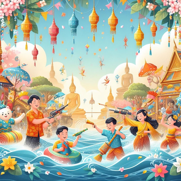 Joyeux jour du festival de Songkran modèle d'arrière-plan