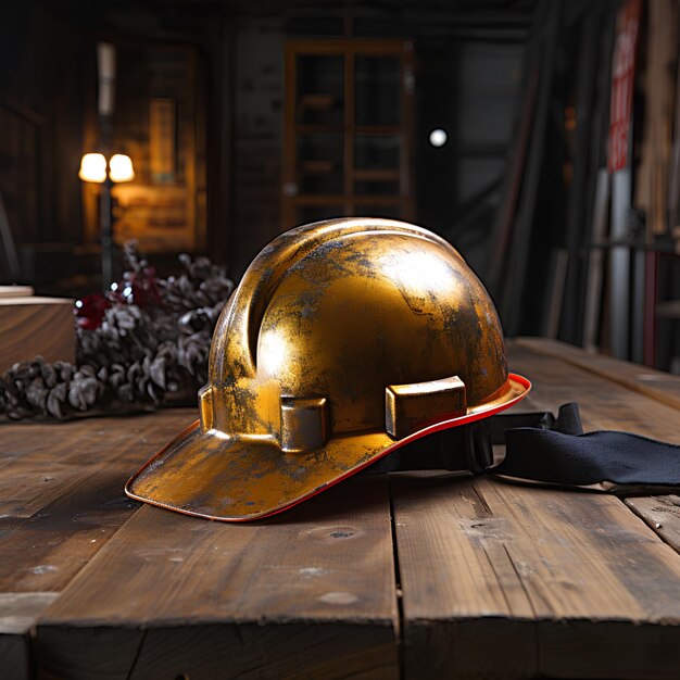 Photo joyeux jour du travail projet casque sur la table généré par l'ia