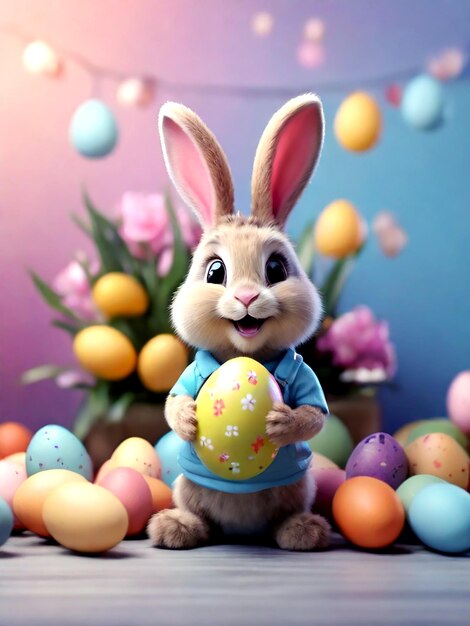 Photo joyeux jour de pâques à l'arrière-plan lapin avec des œufs